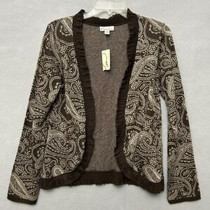 NWT VTG Kim Rogers Sweater Women's PM Open Front Paisley Ruffle Hem Feminine Y2K